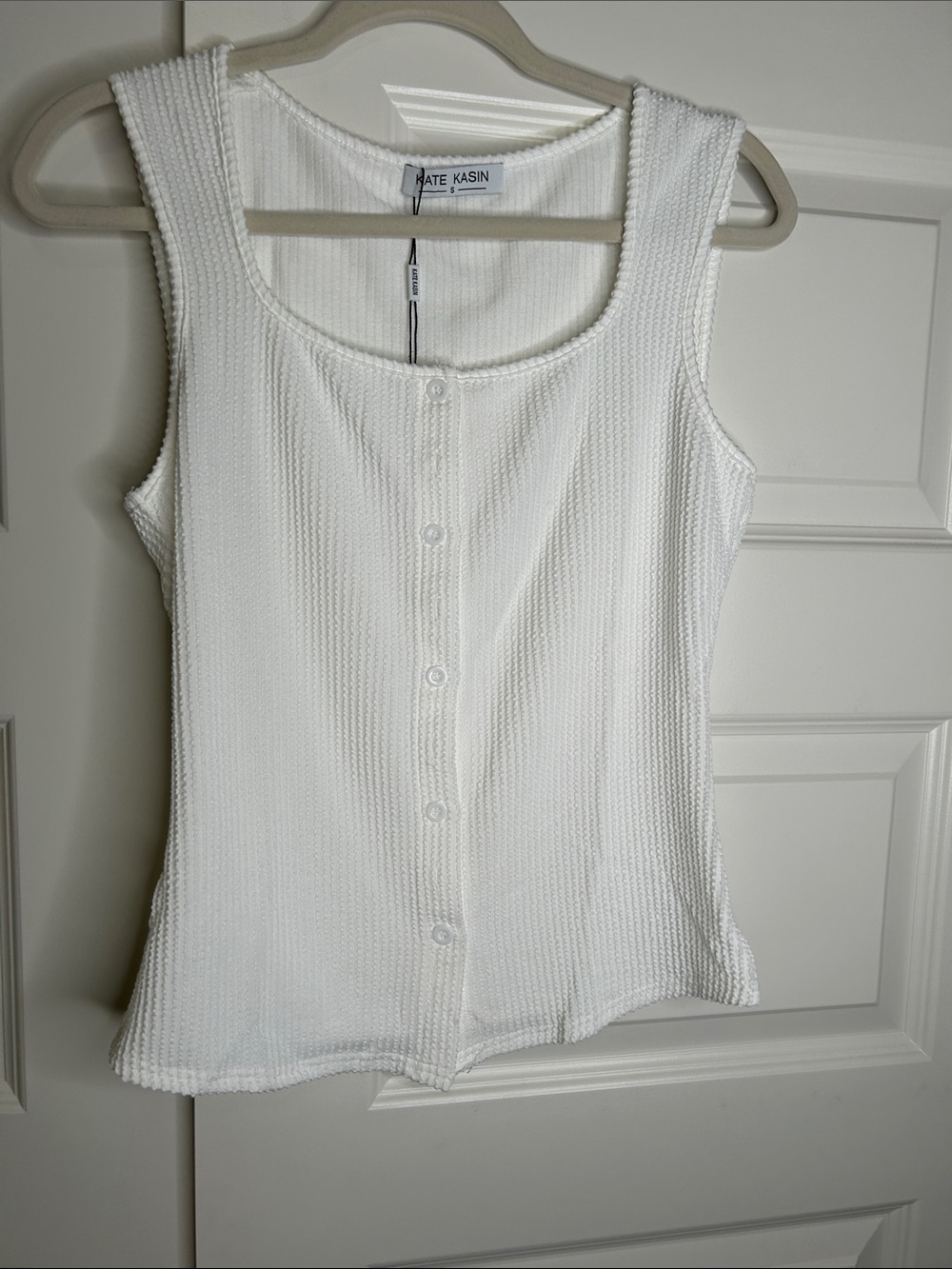 White Ribbed Button Front Tank Top